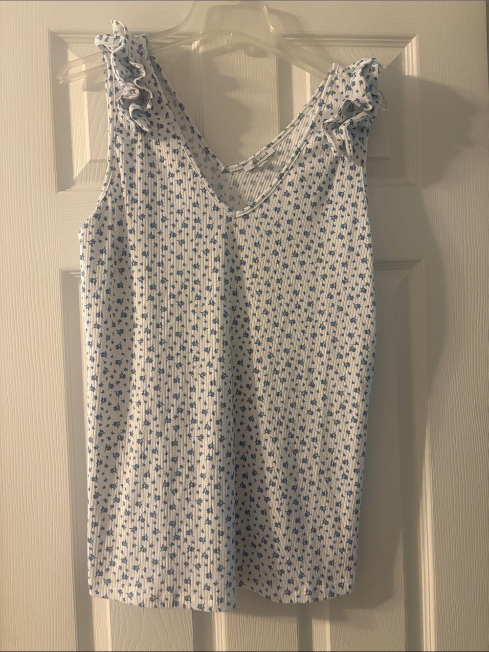 white birch White Tank Top with Blue Floral Print